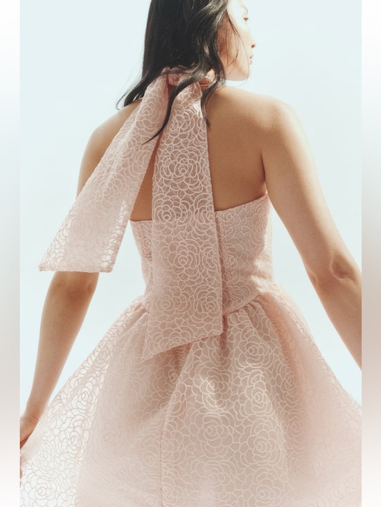 H&M Pale Pink Lace Halter Fit-and-Flare Mini Dress - Picture 2 of 5